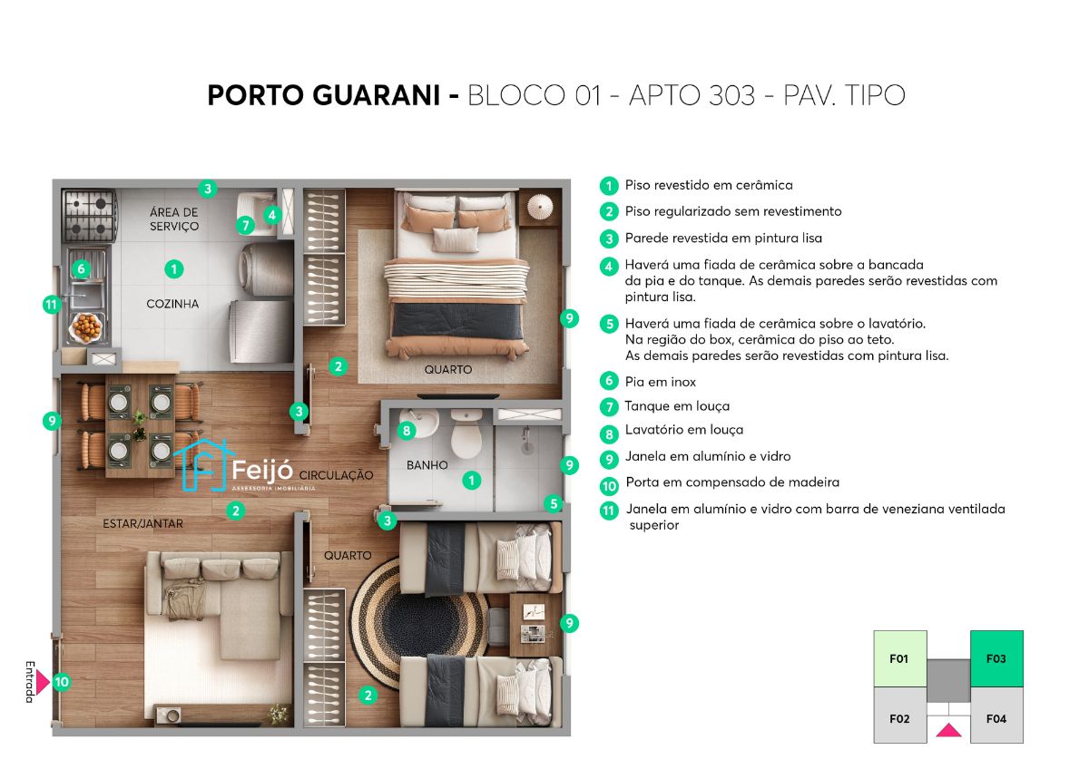 Lançamento Porto Guarani - Apartamentos 2 dorm. Com opções de sacada - Bairro Jardim Vila Nova