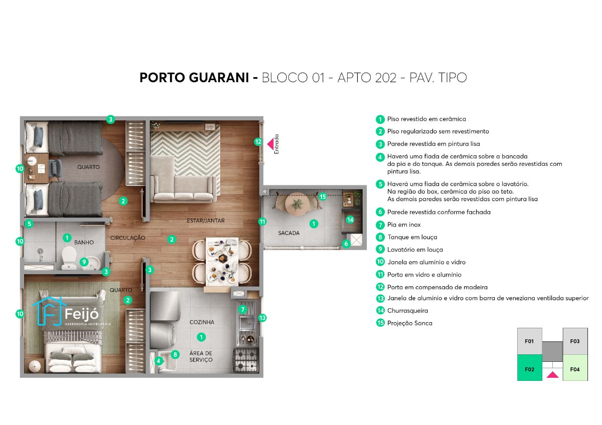 Lançamento Porto Guarani - Apartamentos 2 dorm. Com opções de sacada - Bairro Jardim Vila Nova