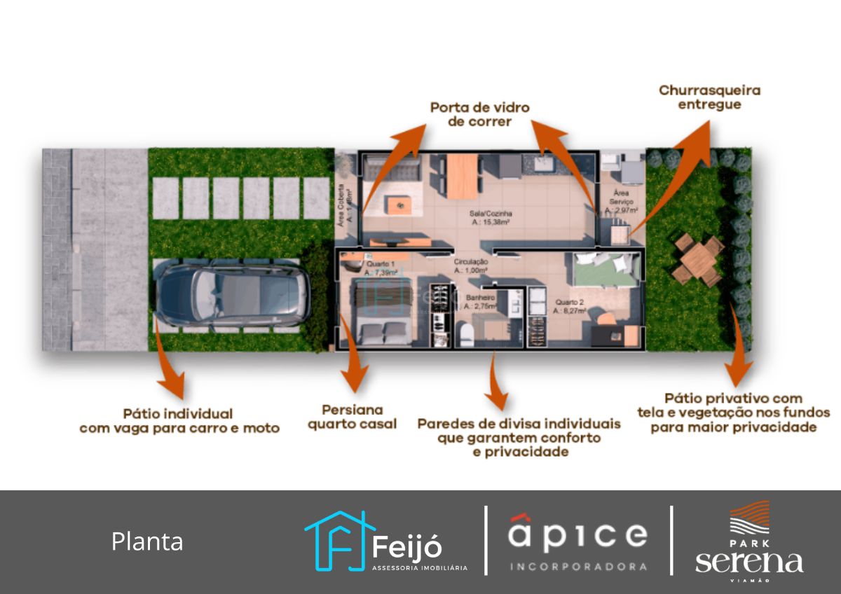 Casas 2 dormitórios com pátio e churrasqueira - Viamão