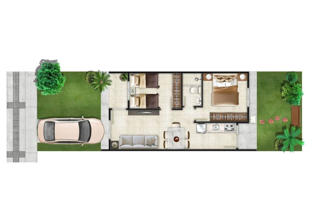 Casa 2 dormitórios com pátio fundos e frente com box para carro - Cachoeirinha
